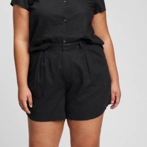 GAP High Rise Linen Blend Pleated Shorts Black